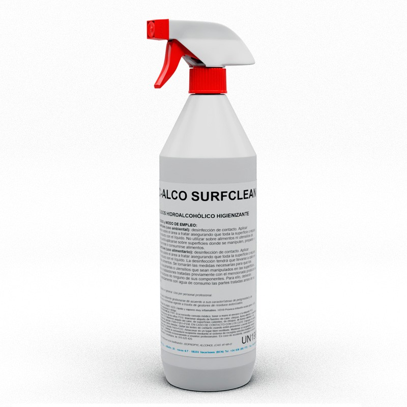 Botella 1l. pulverizador espray liquido hidroalcohólico para limpiar y desinfectar superfícies
